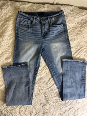 Buckle Black Denim stretch high rise Jeans with Brass Button